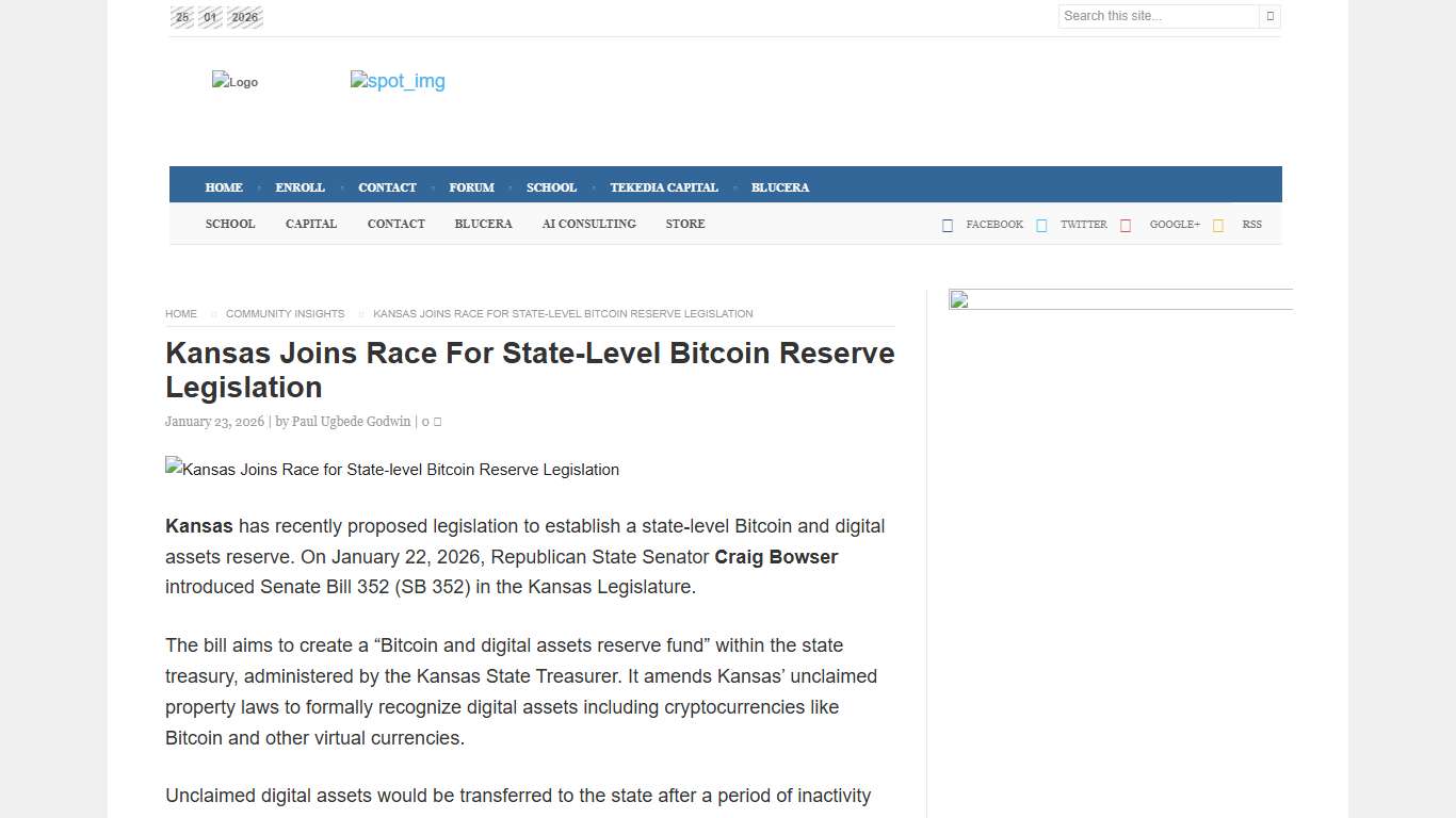 Kansas Joins Race for State-level Bitcoin Reserve Legislation  - Tekedia